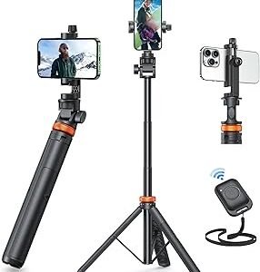 EUCOS 62" Phone Tripod, Tripod for iPhone & Selfie Stick with Remote, Extendable Cell Phone Stand & Ultimate Phone Holder, Solidest Phone Stand Compatible with iPhone/Android