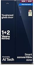 Godrej 600L 3Star | 1+2 Year Additional Warranty | Smart Convertible Zones | Toughened Glass Door | Frost Free Inverter Side By Side Refrigerator (2025 Model, RS EONVELVET 646C RIT SM BL, Storm Blue)